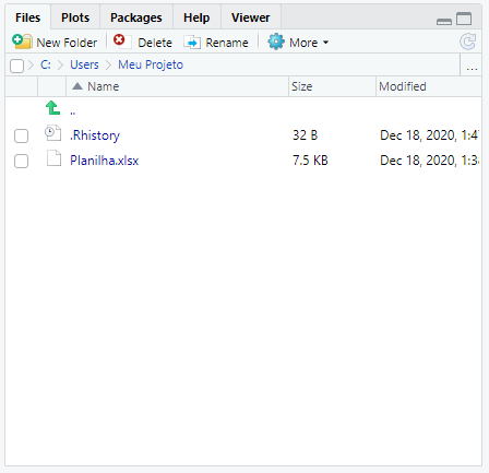 Guia do RStudio referente ao ambiente files onde estará indicados os arquivos do nosso computador.