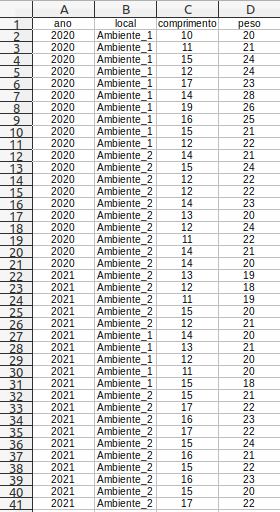 Planilha com os dados no formato *.xlsx que deve ser construída em algum editor de planilhas e salva na pasta de trabalho definida previamente