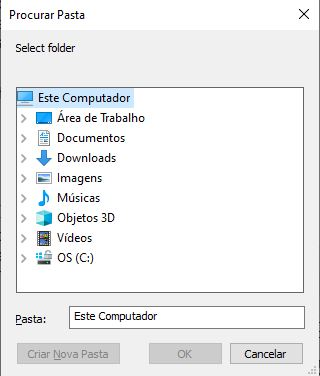 Janela que será aberta ao executar o comando: setwd(choose.dir()), no sistema operacional Windows.